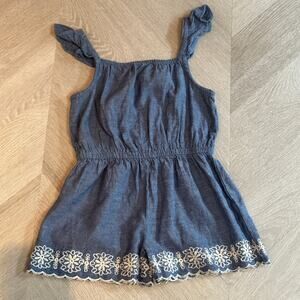 Baby Gap Chambray Romper Embroider Lace Scallop Ruffle Toddler Girls 4 4T